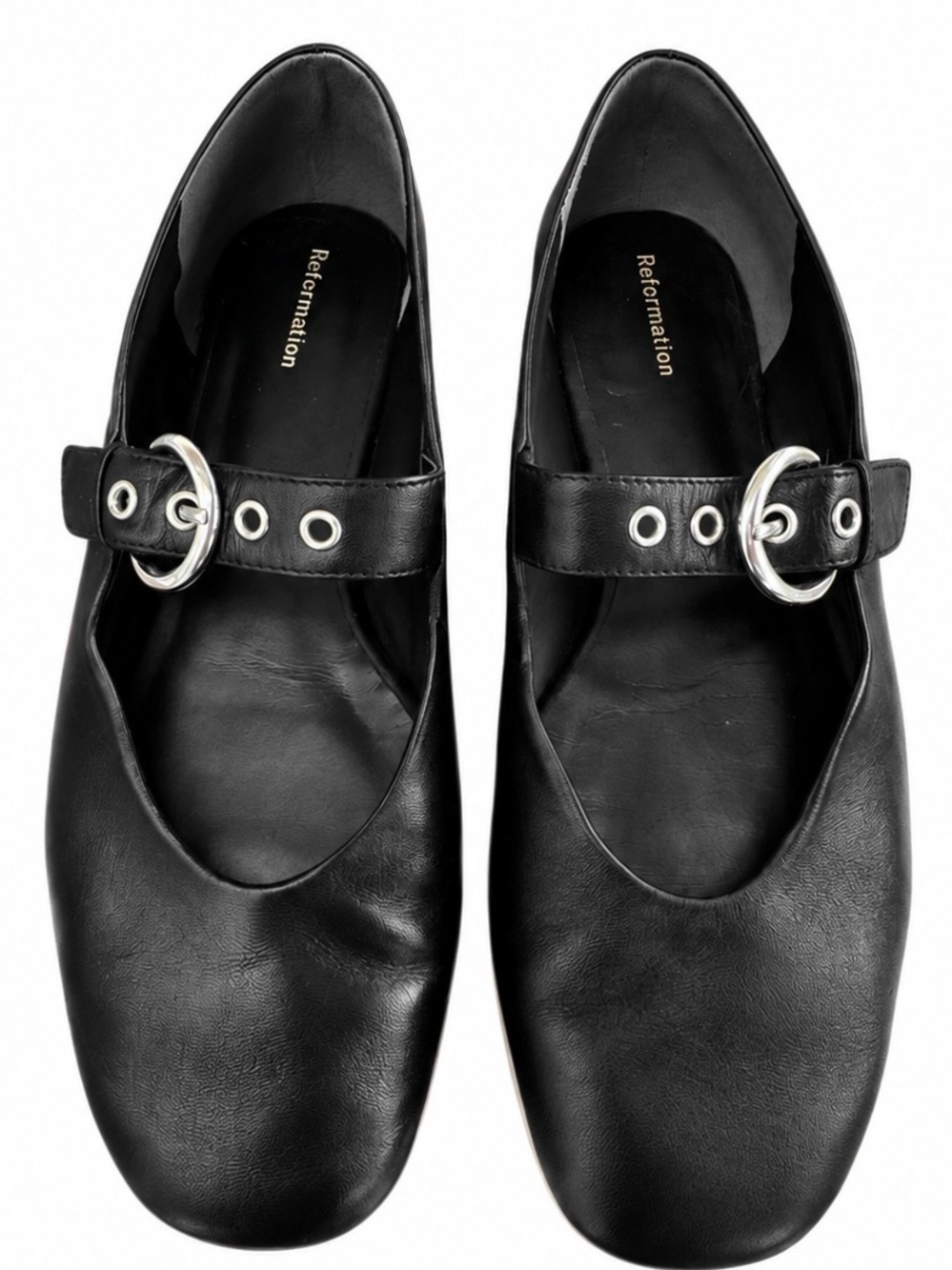 Reformation Bethany Black Leather Mary Jane Ballet Flats Size 8